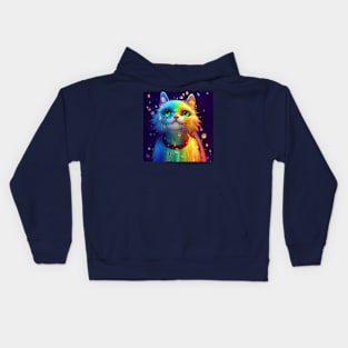 Rainbow cat in the rain Kids Hoodie